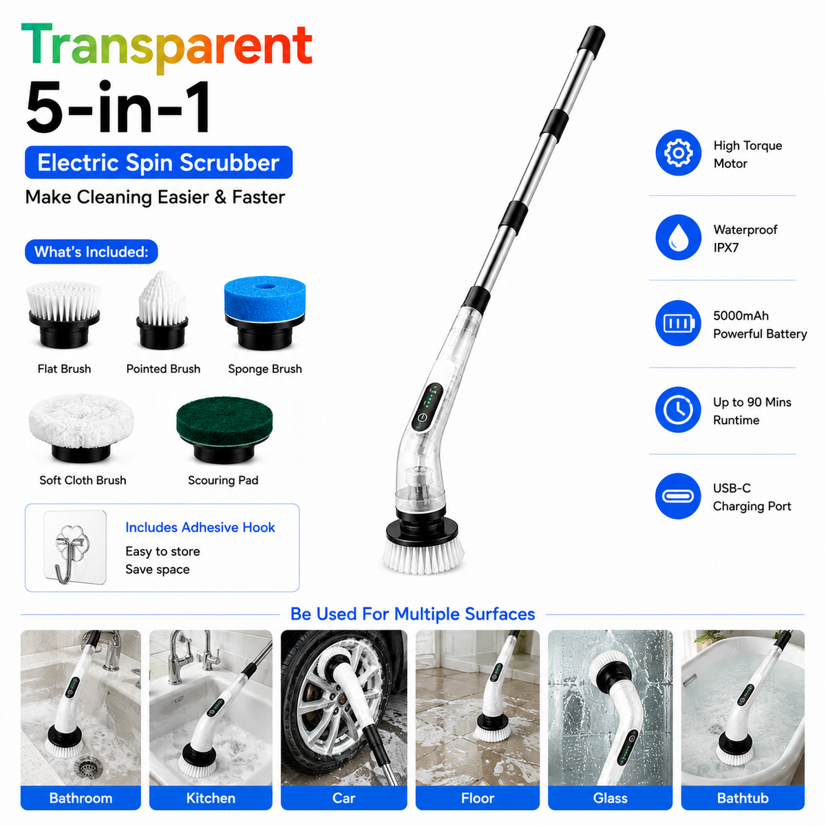 NEXORAX Premium Electric Spin Scrubber (7-in-1 Cordless)