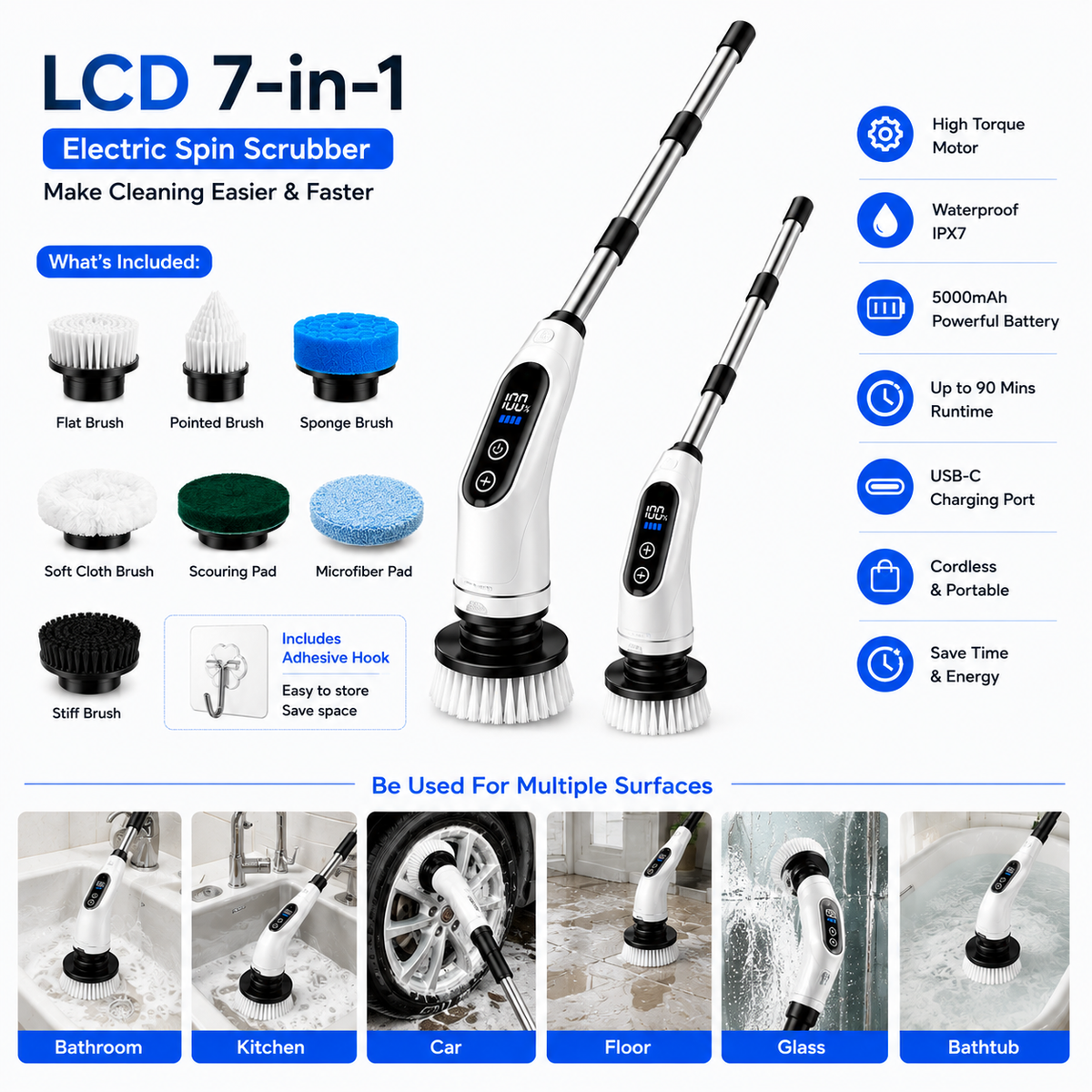 NEXORAX Premium Electric Spin Scrubber (7-in-1 Cordless)