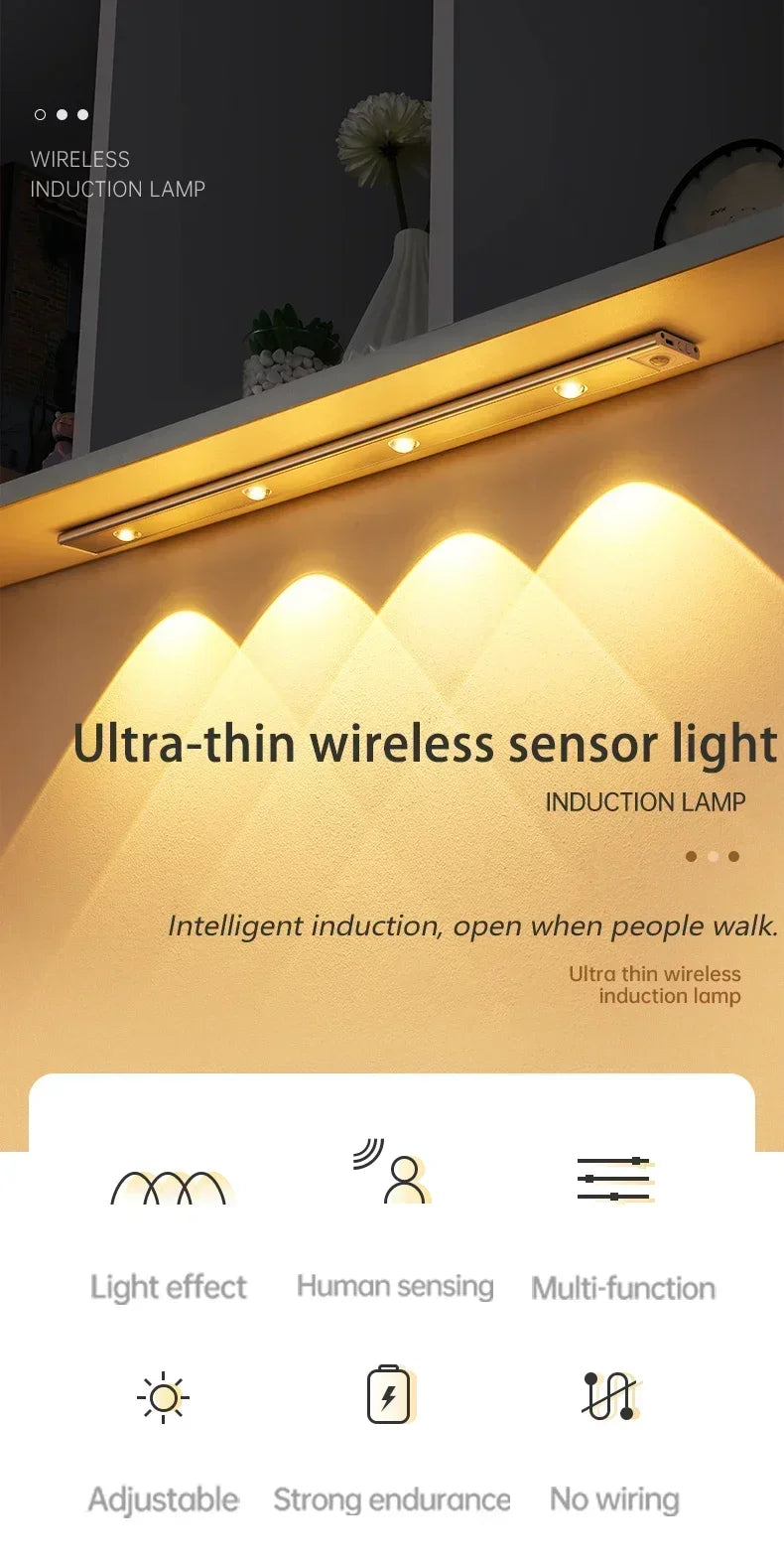 NEXORAX Rechargeable Motion Sensor LED Cabinet Light – Wireless Under Cabinet Night Light