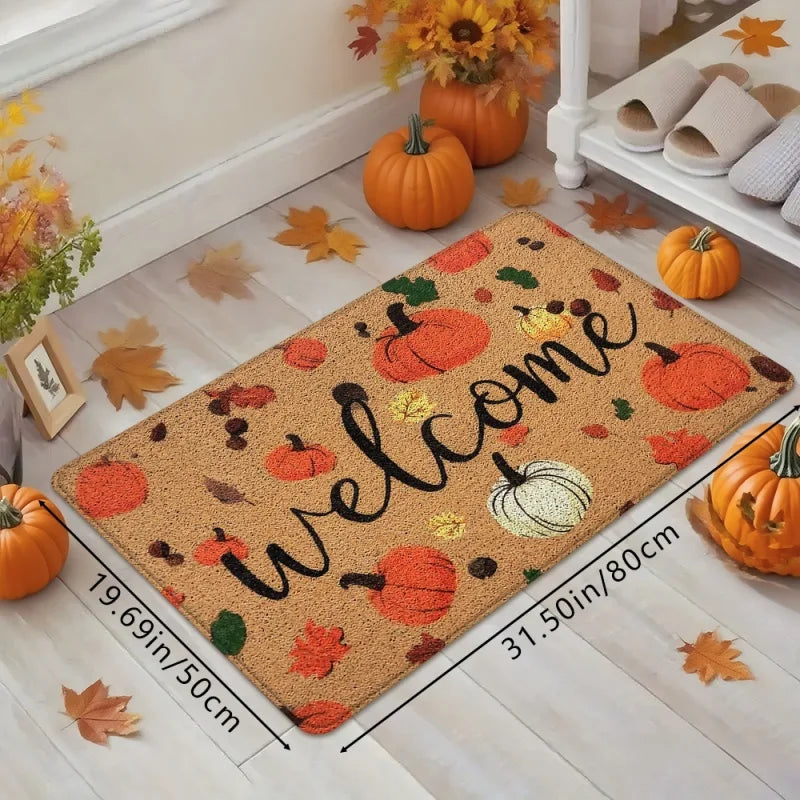 Fall Pumpkin Maple Leaf Welcome Doormat Non Slip Autumn Front Door Floor Mat Harvest Decor