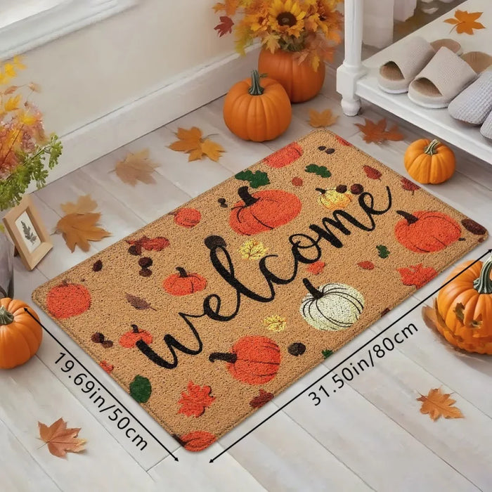 Fall Pumpkin Maple Leaf Welcome Doormat Non Slip Autumn Front Door Floor Mat Harvest Decor