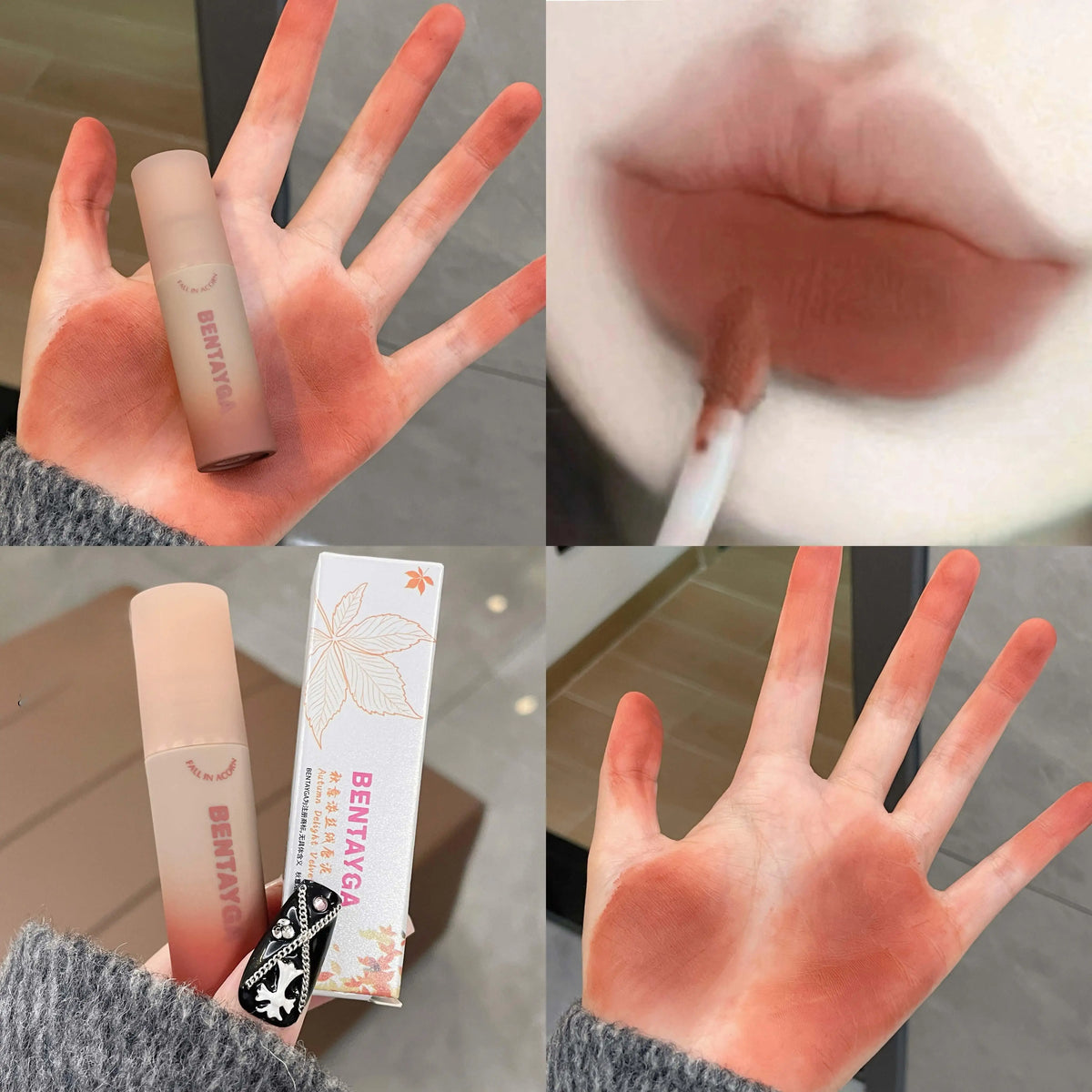 Reddish-Brown Lip Mud Tint – Waterproof Long-Lasting Velvet Lip Gloss, Autumn/Winter Korean Makeup