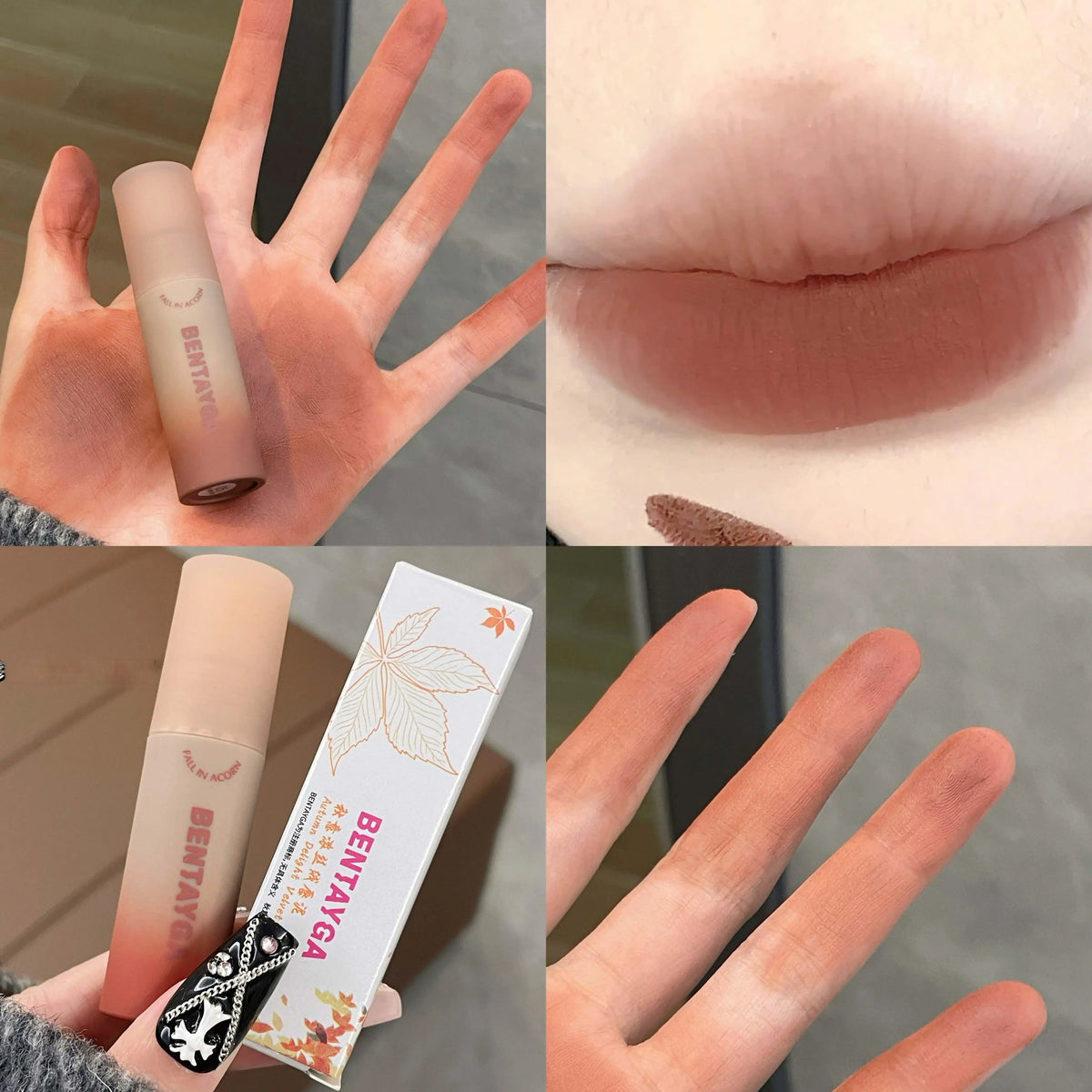 Reddish-Brown Lip Mud Tint – Waterproof Long-Lasting Velvet Lip Gloss, Autumn/Winter Korean Makeup