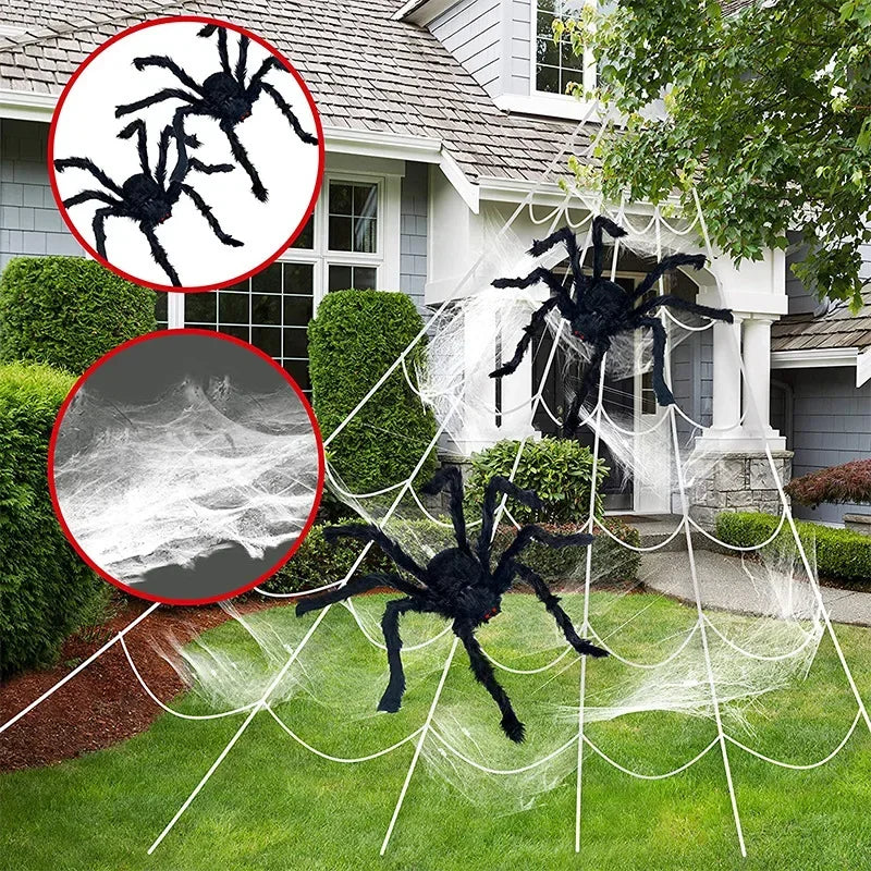 Giant Black Spider Halloween Decoration with Web – Indoor & Outdoor Haunted House Prop