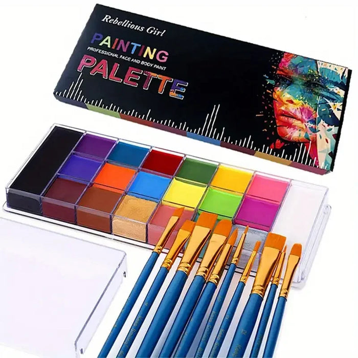 20-Color Face & Body Paint Palette – Water-Activated Halloween, SFX, Cosplay & Carnival Makeup Kit