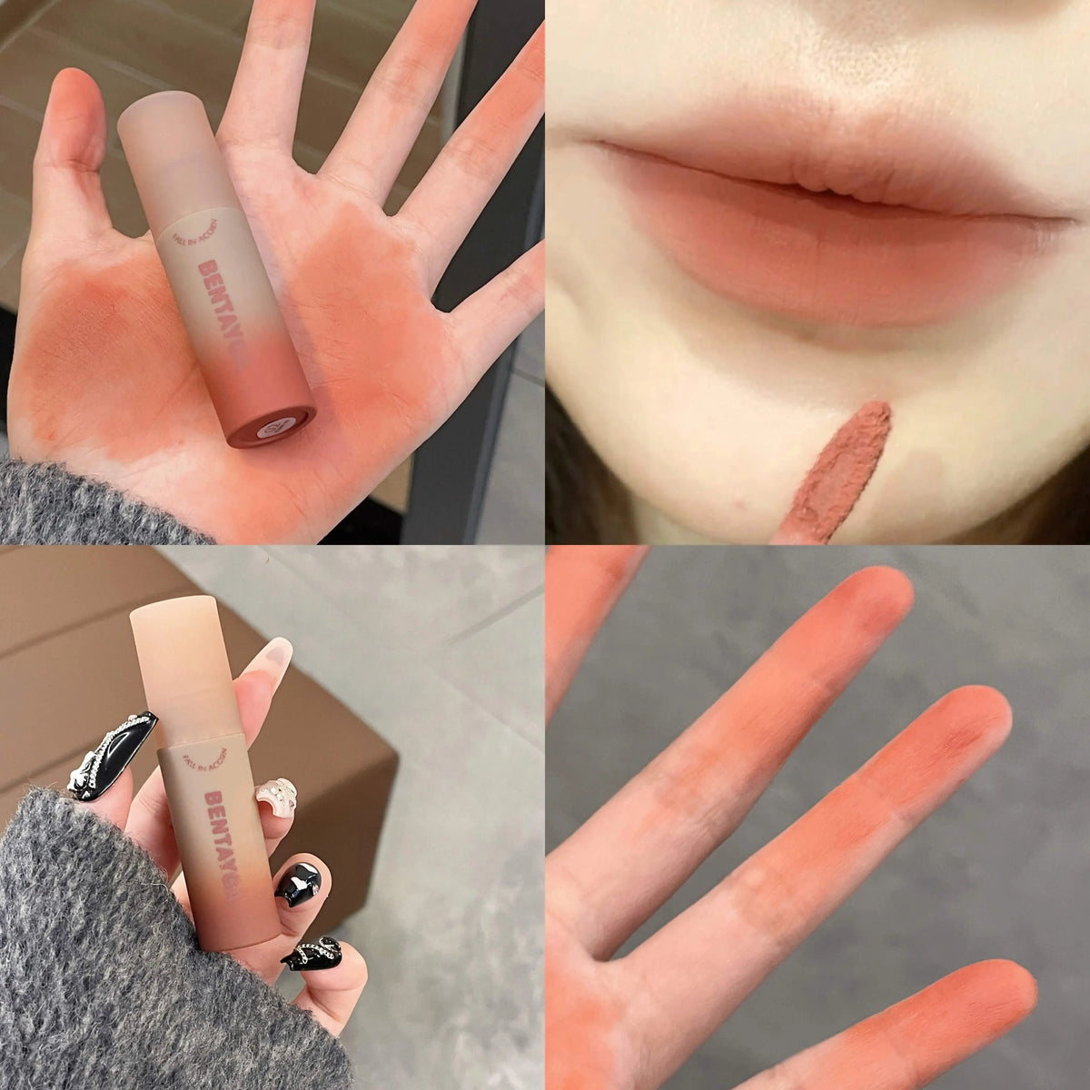 Reddish-Brown Lip Mud Tint – Waterproof Long-Lasting Velvet Lip Gloss, Autumn/Winter Korean Makeup
