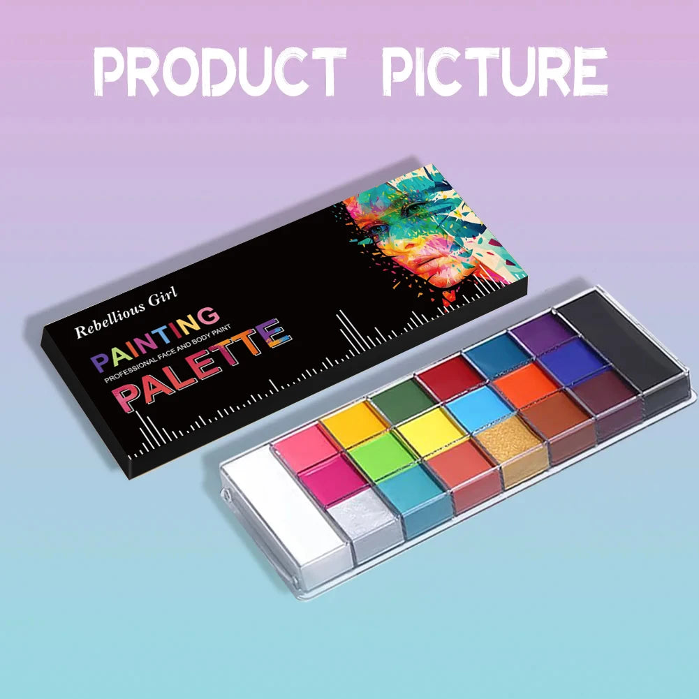 20-Color Face & Body Paint Palette – Water-Activated Halloween, SFX, Cosplay & Carnival Makeup Kit