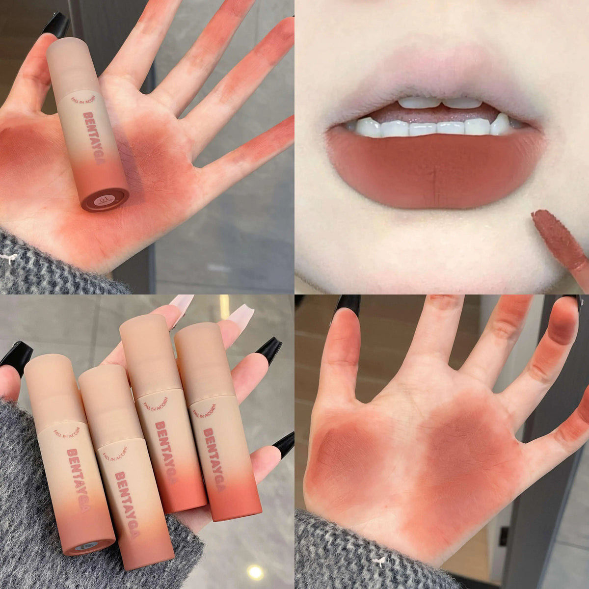 Reddish-Brown Lip Mud Tint – Waterproof Long-Lasting Velvet Lip Gloss, Autumn/Winter Korean Makeup
