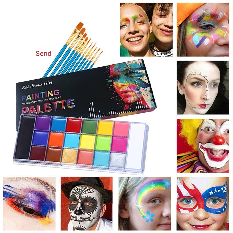 20-Color Face & Body Paint Palette – Water-Activated Halloween, SFX, Cosplay & Carnival Makeup Kit