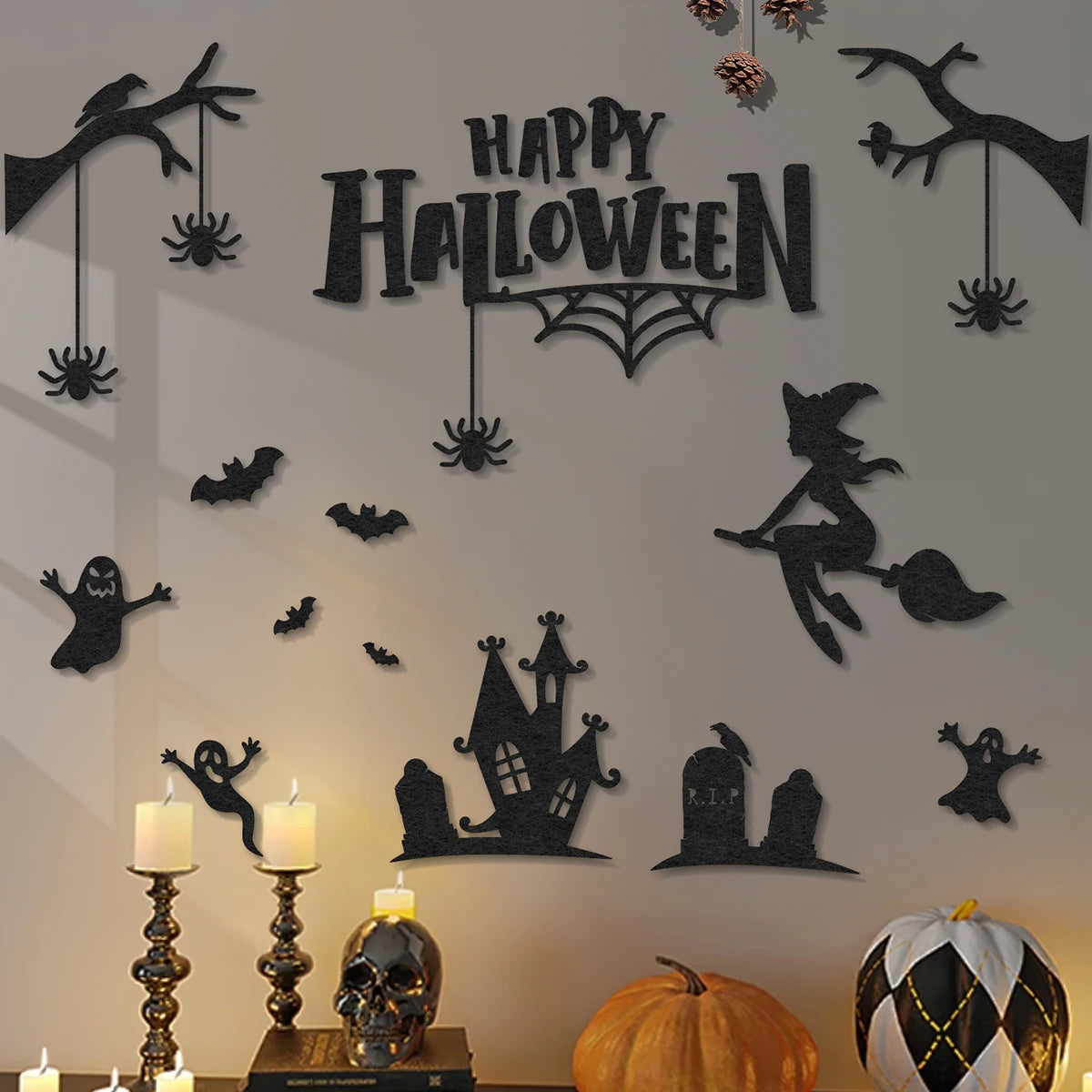 Halloween Non-Woven Wall Stickers Set Carnival Night Background Wall Party Decoration Atmosphere Props