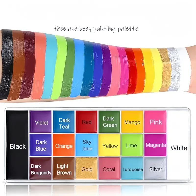 20-Color Face & Body Paint Palette – Water-Activated Halloween, SFX, Cosplay & Carnival Makeup Kit
